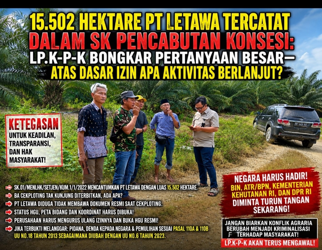 DUDUK PERKARA: BA CEKPLOTING BELUM TERBIT, BPN DAN INSTANSI TERKAIT DIMINTA BUKA STATUS 15.502 HEKTARE PT LETAWA dudukperkara.com